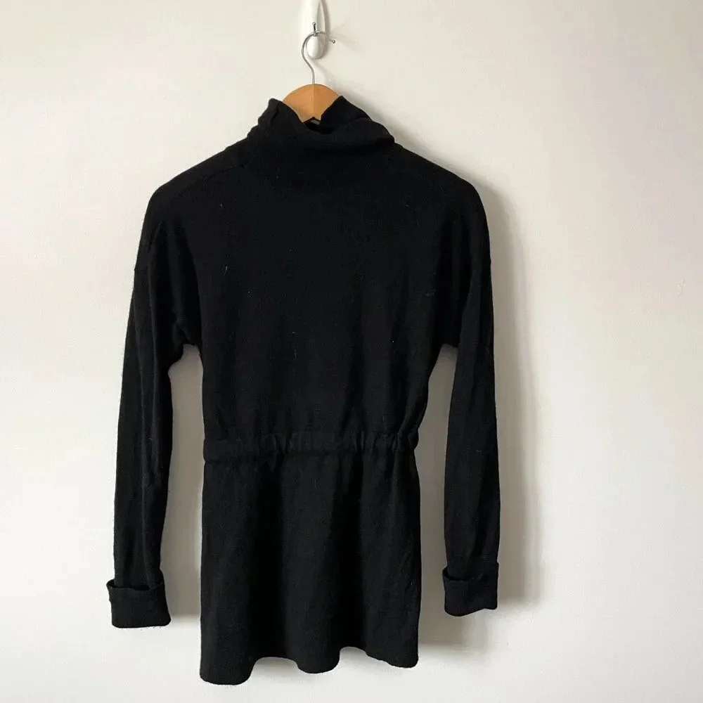 Tahari 100% Extra Fine Merino Wool Turtleneck Tie Sweater w/ Slit Black Medium - Picture 3 of 4